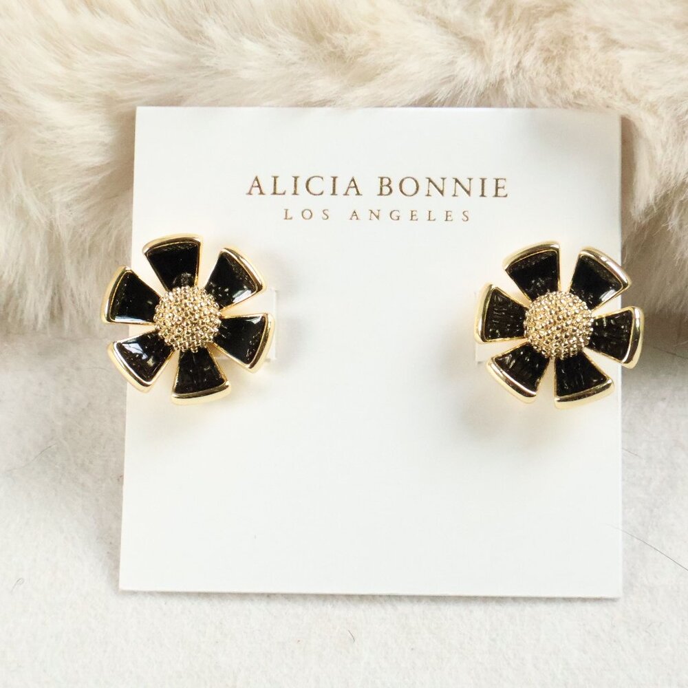 Alicia Bonnie Eden Gold Black Floral Stud Earrings